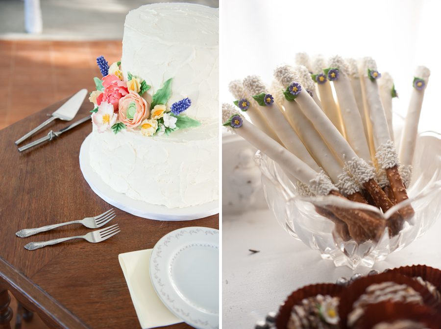 cake and sweets table at farm reception {elburn wedding photographer}