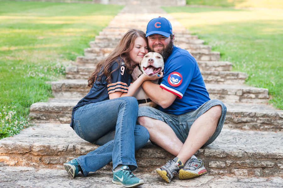 Cubs fan and their dog at their engagement photo session