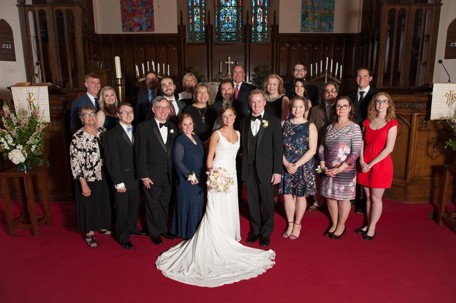 Family Photos at the United Church of Hinsdale after a wedding cer