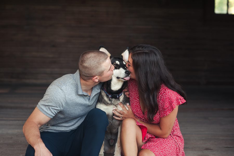 kissing puppy engagement session – elite photo